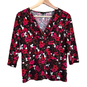 Talbots petites floral v-neck 3/4 sleeve top petite size SP